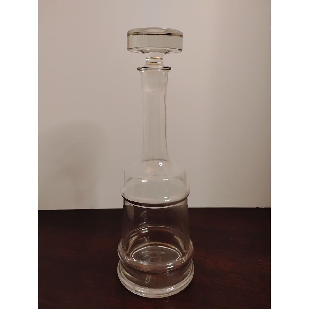 Vintage Clear Glass Wine Liquor Decanter with Flat Top Stopper 13.75 Inch